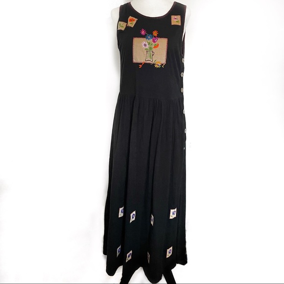 Vintage patchwork embroidered floral midi dress - Picture 1 of 10
